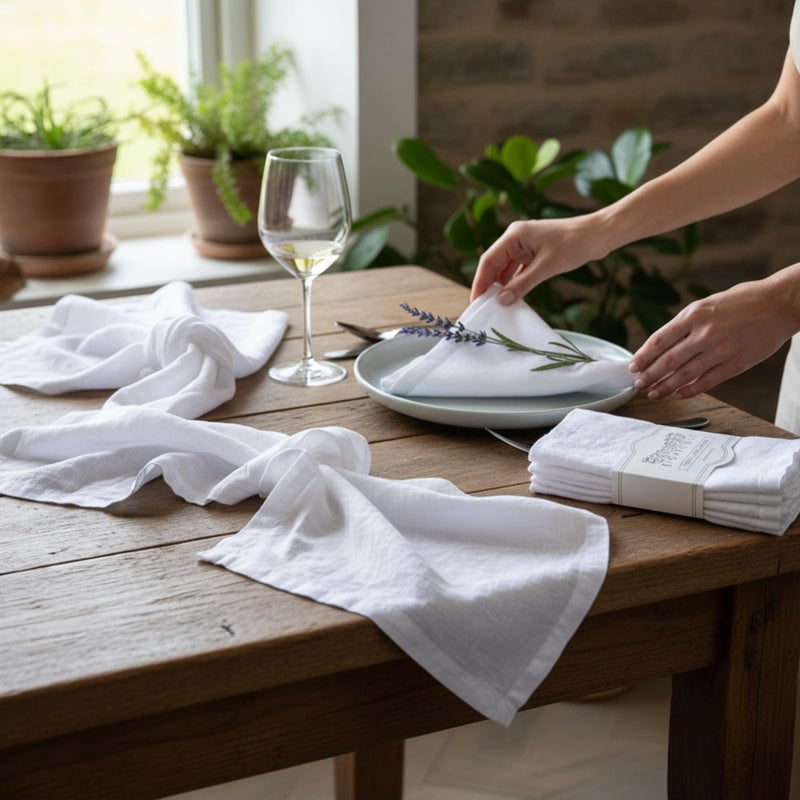 Eight Owls Linen Napkins â€“100% French Flax â€“ Stonewashed Pure Linen Cloth Napkins - Size 18 Inch x 18 Inch â€“ Set of 4 (Pure White) - Image 5